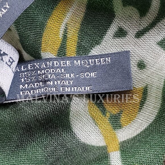 ALEXANDER MCQUEEN SCARF CHAINED PANTHER SKULLS SILK MODAL LOGO SQUARE 54" - Picture 15 of 16